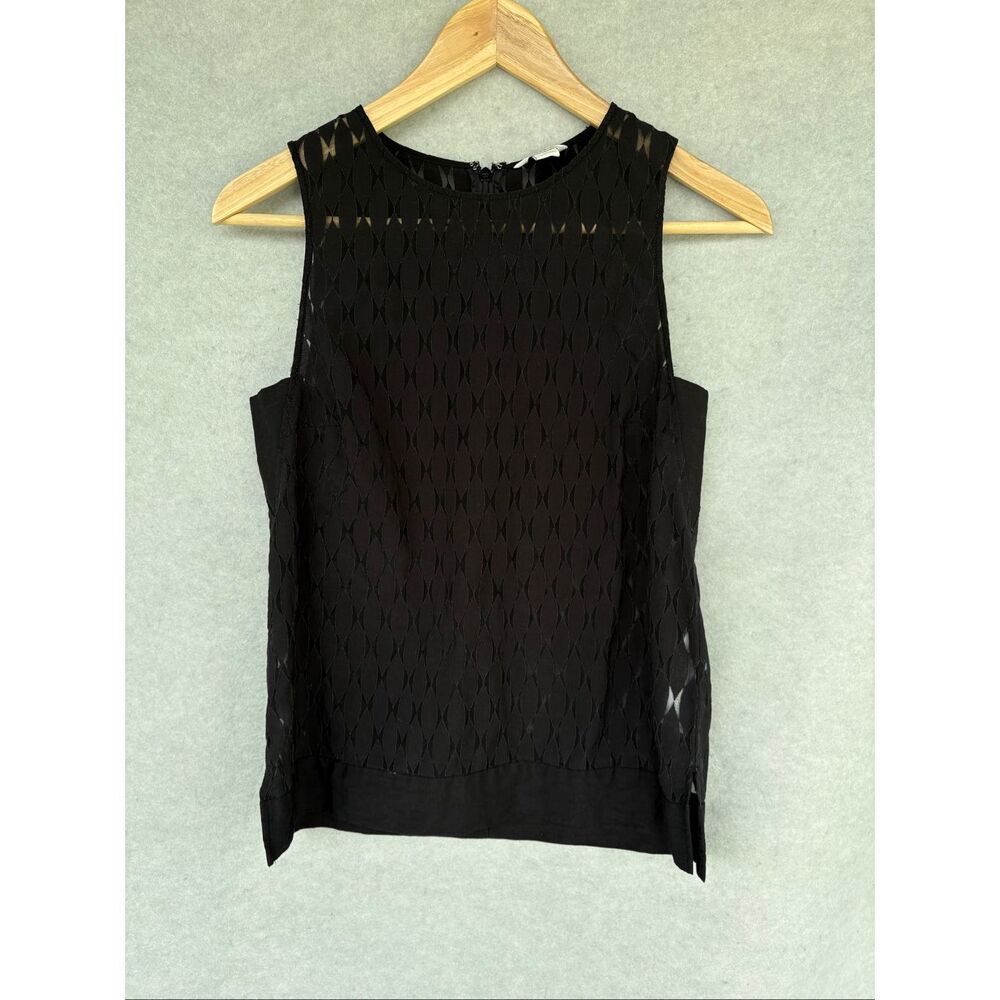Fossil Black Sheer Geometric Sleeveless Blouse Womens XS Minimalist Layering Top